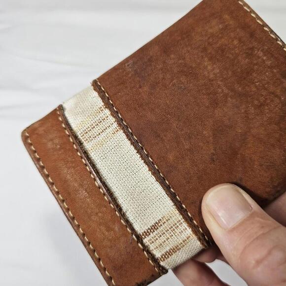 Vintage Mens Brown Seude Wallet With Woven Texture Detail Trifold Retro Unique - Picture 8 of 8